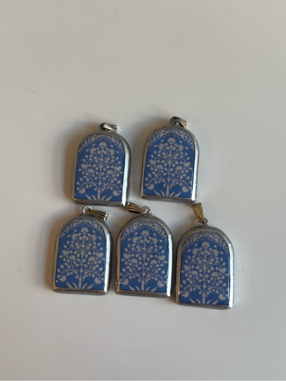 Lot of 5 blue floral clay pendants jewelry making supplies